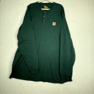 Carhartt 3XLT Henley Shirt Original Fit Long Sleeve Workwear Green pocket Tshirt